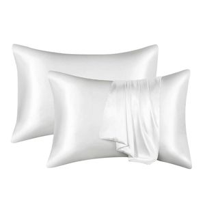 Catzon 2 Pcs Satin Pillowcases with Envelope Closure for Hair and Skin 51X76cm-Pure White