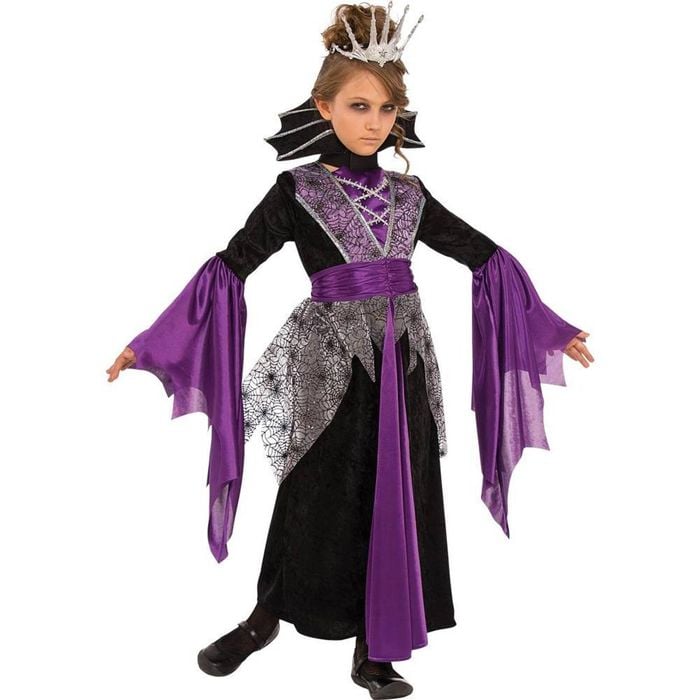 Queen Vampire Halloween Costume Child Girls Halloween Dress with Tiara and Collar, Large