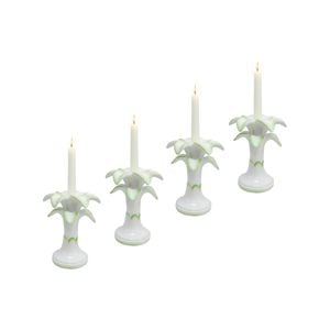 4PK Ceramic 17cm Taper Palm Candle Holder Home Decor - Green