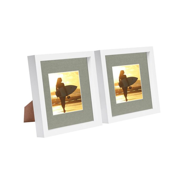 Nicola Spring 8" x 8" White 3D Box Photo Frames - 4" x 4" Mount - Pack of 2