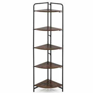 Costway 5-Tier Folding Bookshelf Corner Shelf Rack Metal Anti-tip