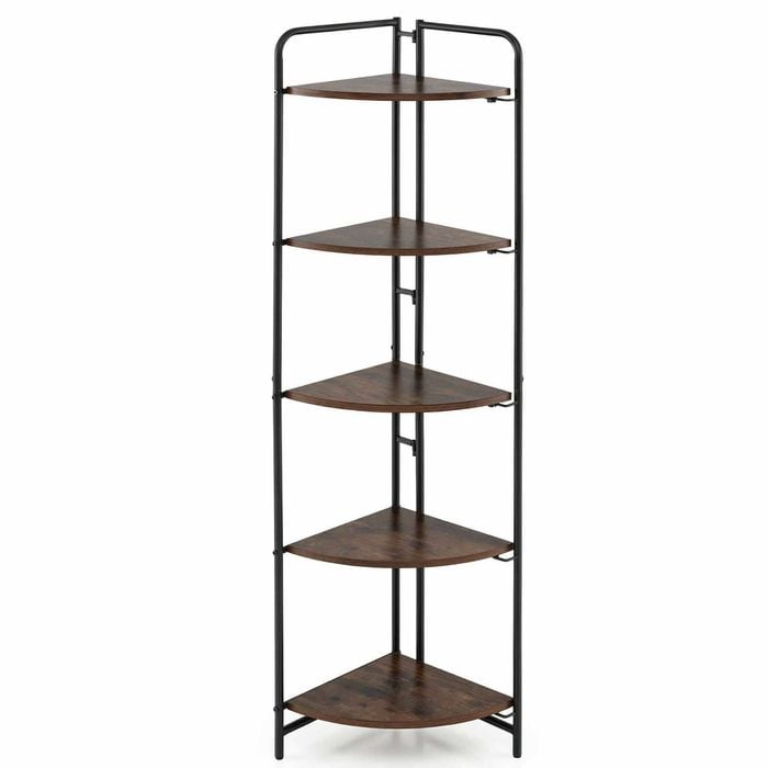 Costway 5-Tier Folding Bookshelf Corner Shelf Rack Metal Anti-tip