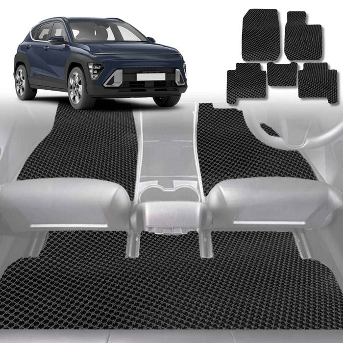 6D Diamond Car Floor Mats for Hyundai Kona Petrol (SX2) 2023-Current-Full Set-Black-Outback GT