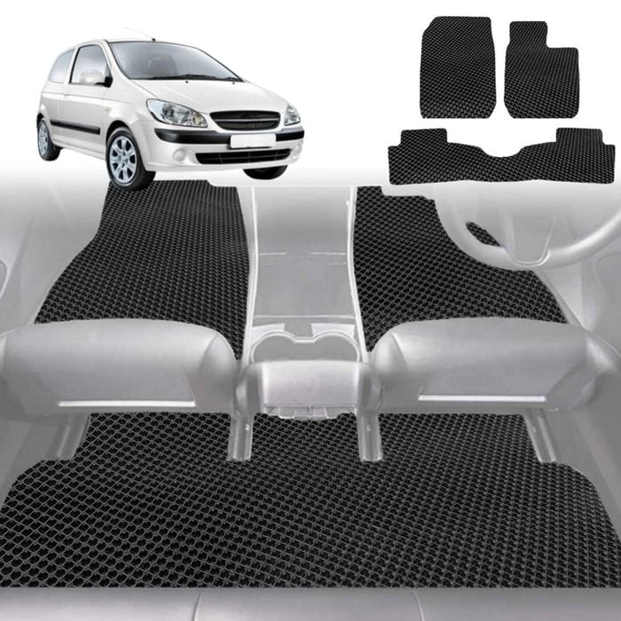 6D Diamond Car Floor Mats for Hyundai Getz 2002-2011-Full Set-Black-Outback GT