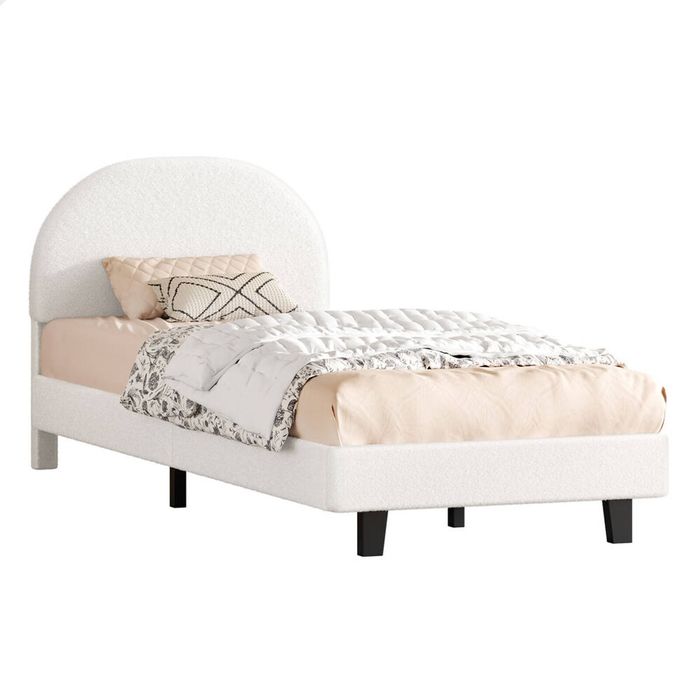 ALFORDSON Bed Frame King Single Boucle Mattress Base White