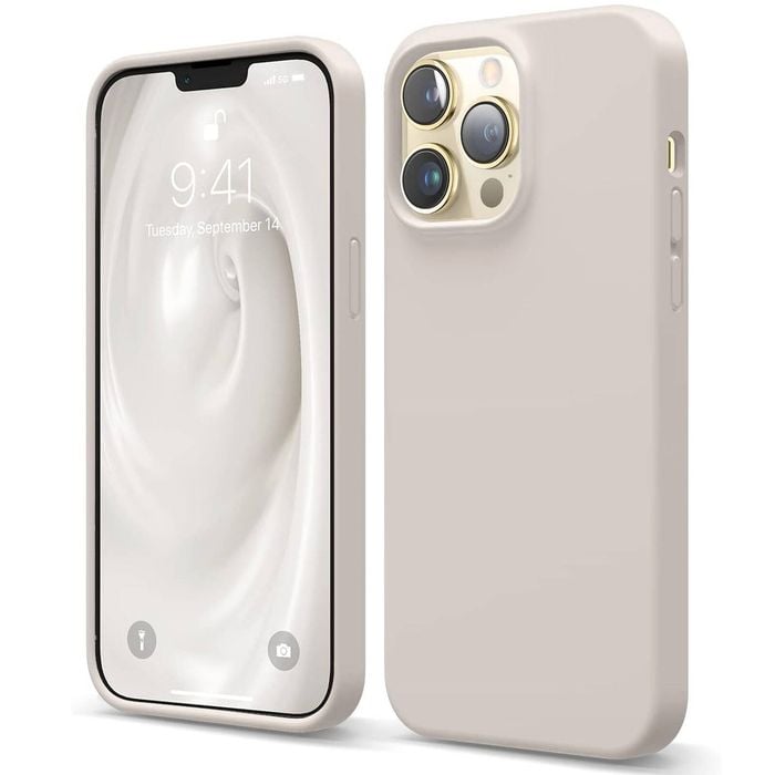 Silicone Phone Case For iPhone 13 Pro Shockproof Microfiber Lining - Beige