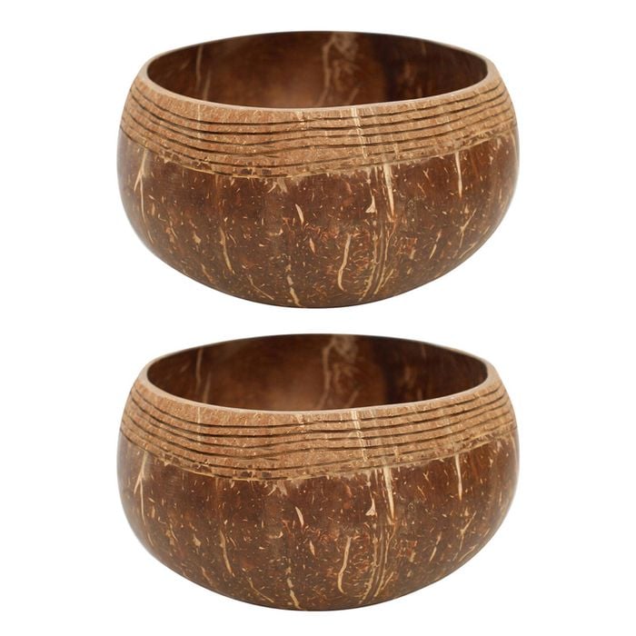 2PK LVD Coconut 13cm Bowl Border Carved Round Home Decor - Brown