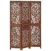 vidaXL Solid Mango Wood Hand carved 3-Panel Room Divider Brown 120cm Screen