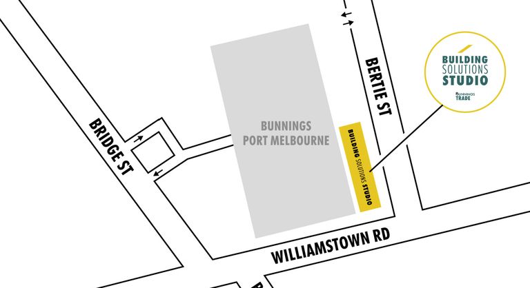 Map showing the Building Solutions Studio location at Bunnings Port Melbourne.