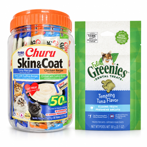 Inaba Churu Skin & Coat 50 Tubes + GREENIES Tuna 60g | Cat Treat Variety Pack
