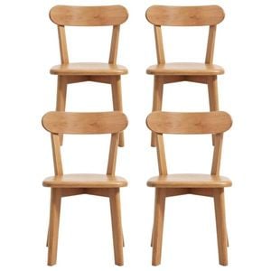 HOMFURN Set of 4 Rubber Wood Dining Chairs, Curved Backrest, Natural Finish, 150kg Capacity, Anti-Slip Feet