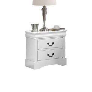 Bedside Table White Colour With 2 Drawers Night Stand Solid Wood Metal Handles