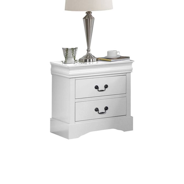 Bedside Table White Colour With 2 Drawers Night Stand Solid Wood Metal Handles