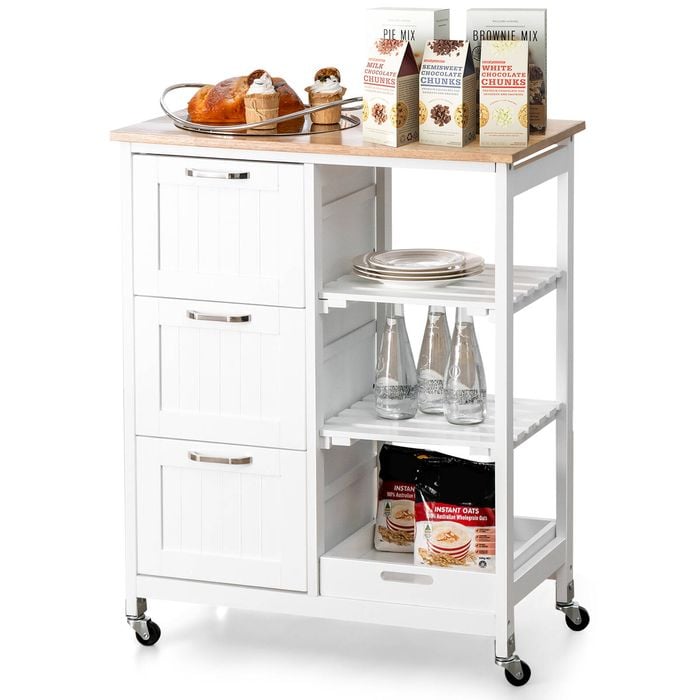 Costway Mobile Kitchen Island Trolley Serving Cart  White