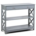 Costway 3-Tier Wood Console Table Hallway Display Desk w/Drawer & Open Shelf Grey
