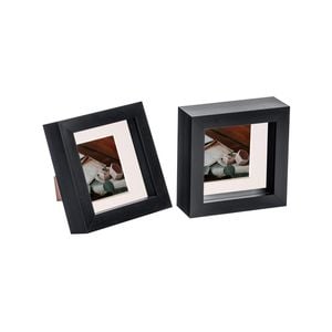 Nicola Spring 2 Piece 4 x 4 3D Shadow Box Photo Frame Set - Craft Display Picture Frame with 2 x 2 Mount - Black
