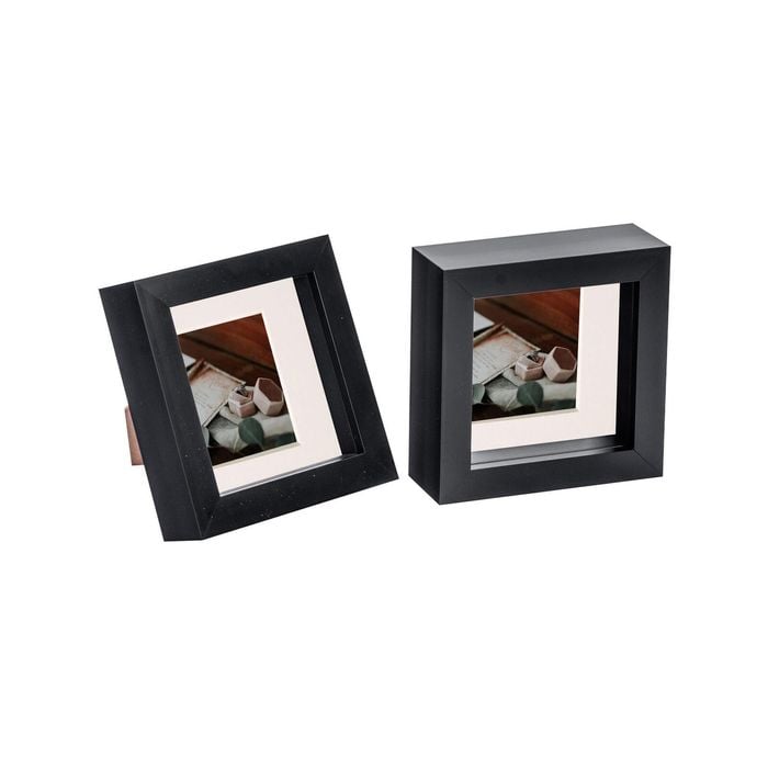 Nicola Spring 2 Piece 4 x 4 3D Shadow Box Photo Frame Set - Craft Display Picture Frame with 2 x 2 Mount - Black
