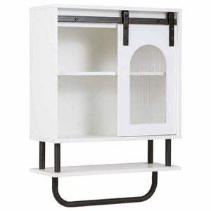 Costway Wall Storage Cabinet Industrial Hanging Bar 3Tier Laundry White