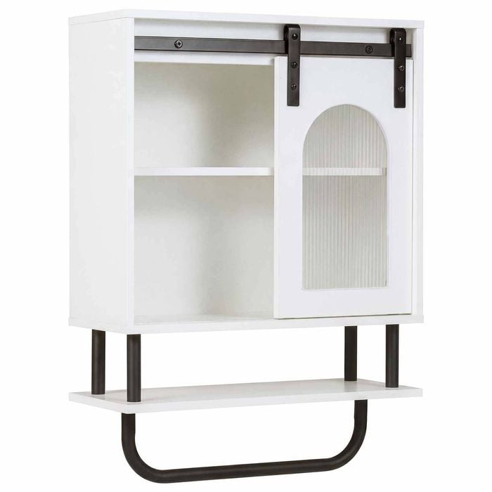 Costway Wall Storage Cabinet Industrial Hanging Bar 3Tier Laundry White