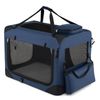 Costway 84cm Collapsible Soft Dog Crate Portable Dog Travel Crate w/Mesh Windows Removable Fleece Bed-Blue
