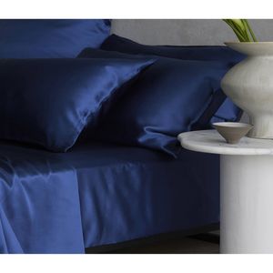 Bedding Co. Fitted Sheet 100% Mulberry Silk 20 Momme Navy Blue Super King
