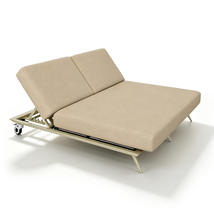Nordhavn Double Light Brown Reclining Sun Lounger, Outdoor Folding Sunbed