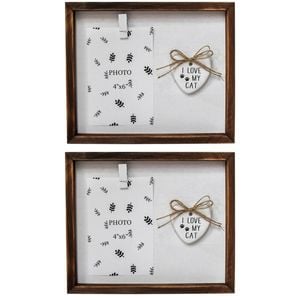 2PK LVD Wooden Glass Photo/Picture Natural Frame 25.5x3.5x21cm Love My Cat