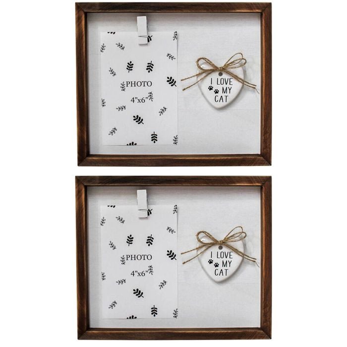 2PK LVD Wooden Glass Photo/Picture Natural Frame 25.5x3.5x21cm Love My Cat