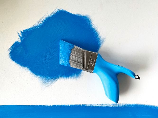 A Freeform paint brush with blue paint.