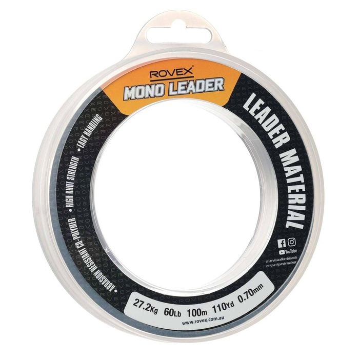 Rovex 100m Clear Monofilament Fishing Leader 60lb
