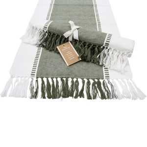 LVD Stonewashed Chambray Cotton Atlanta Table Runner 40x180cm Olive Green