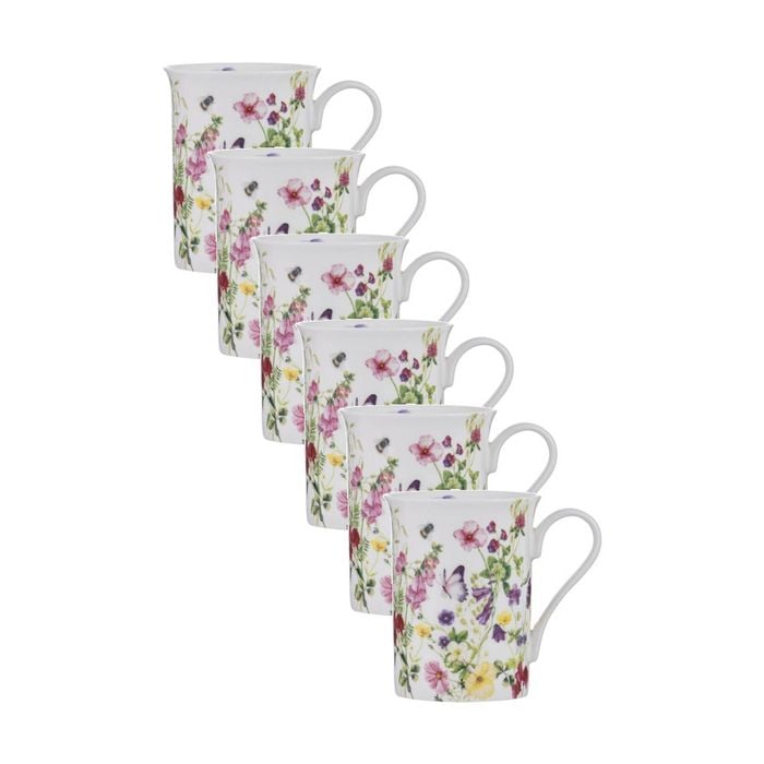 6x Ashdene Garden Soiree Can Tea Drinking Mug Cup White Floral