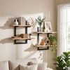HOMFURN Set of 2 Floating Shelves – Industrial 2-Tier, Wood Finish & Black Brackets, for Bathroom Kitchen Office