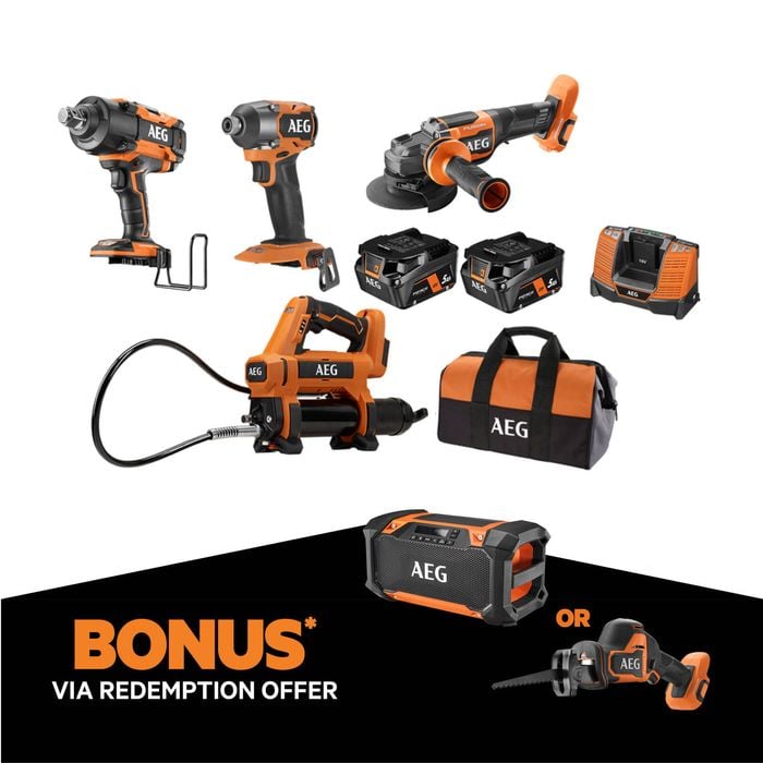 AEG 18V 5.0Ah 4 Piece FUSION Brushless Heavy Machinery Kit