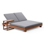 Santorini  Double Sun Lounge In Teak Look Aluminium With Sunbrella Cast Slate With Slide Under Side Table