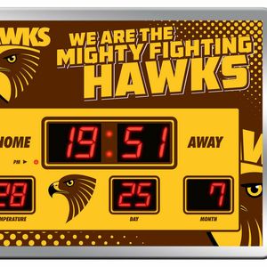 AFL LED Scoreboard Clock - Hawthorn Hawks - 45x33cm - Time Temp Date