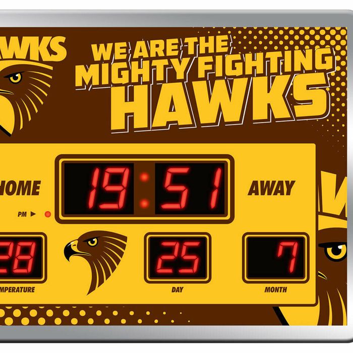 AFL LED Scoreboard Clock - Hawthorn Hawks - 45x33cm - Time Temp Date