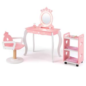Costway Hair Salon Play Set Vanity w/LED Lighted Mirror-Pink