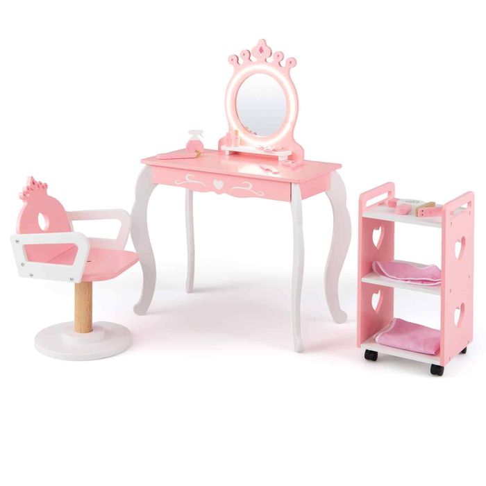 Costway Hair Salon Play Set Vanity w/LED Lighted Mirror-Pink