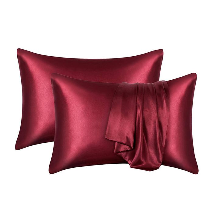 Catzon 2 Pcs Satin Pillowcases with Envelope Closure for Hair and Skin 51X76cm-Wine Red