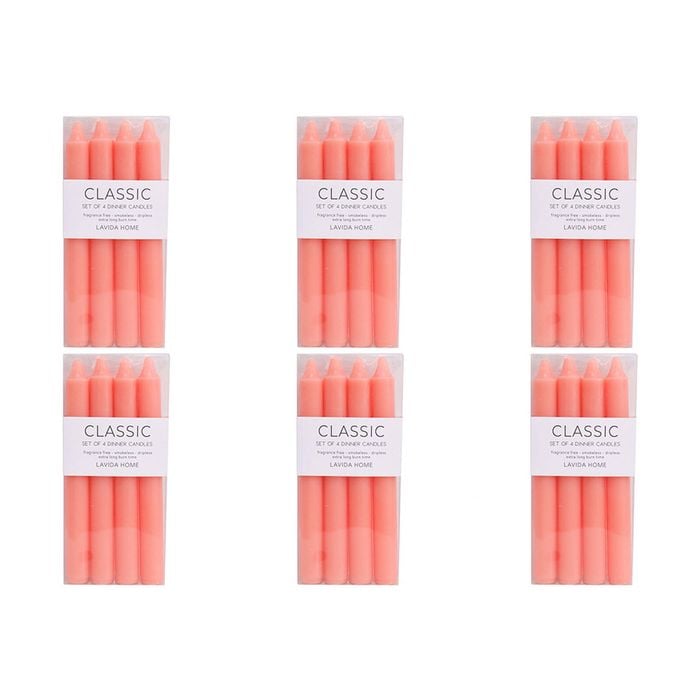 6x 4pc LVD Dinner Candles Peach Decorative Tableware/Serveware