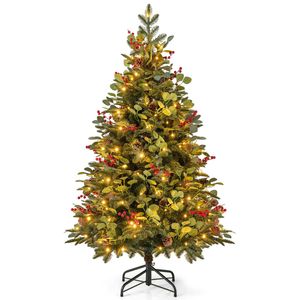 Costway 1.5M Fir Christmas Tree Red Berries Xmas Tree w/160 White LED Lights