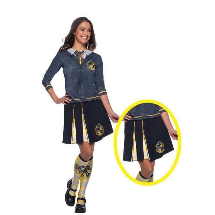 Harry Potter Hufflepuff Skirt with Yellow Black Panels and Badge, ADULT