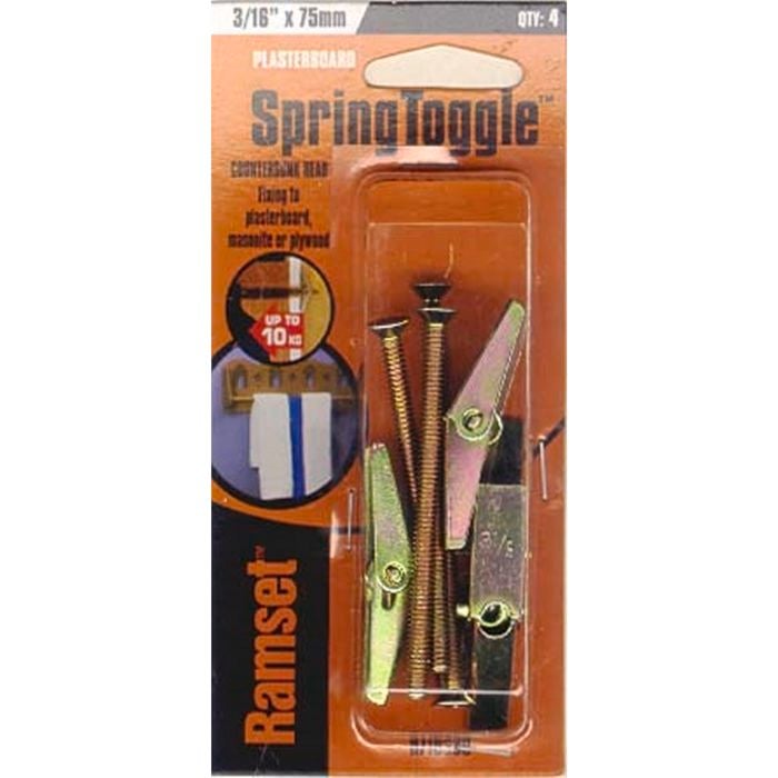 Ramset Spring Toggle Countersunk 3/16" x 75mm 4pk