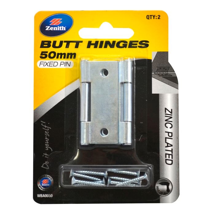 Zenith Fixed Pin Butt Hinge 50mm ZP 2pk