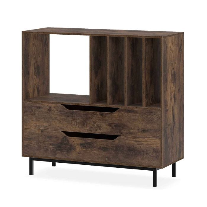 Costway Record Player Stand Mid Century 4 Rack Drawer Retro Cabinet Brown