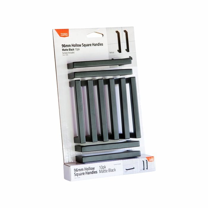 Taskmaster 96mm Matte Black Hollow Square Handle - 10 Pack