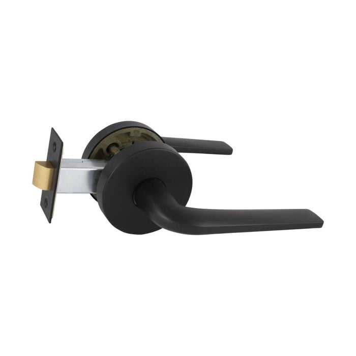 Schlage Matte Black Medio Plus Series Sierra Passage Lever Set with QuickFix