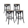 Aster 4pc Round Bar Stools Dining Stool Chair Solid Birch Wood Rattan Seat Black