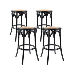 Aster 4pc Round Bar Stools Dining Stool Chair Solid Birch Wood Rattan Seat Black